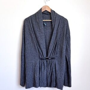 Griffen Womens 100% Cashmere Cardigan Sweater Large Gray Shawl Buckle Luxury